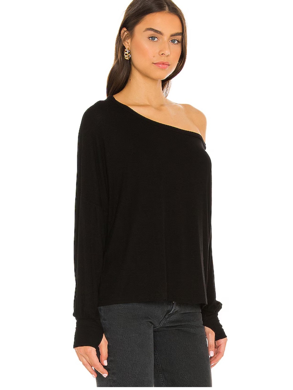 Kristopher open shoulder Core Tee Top in Black